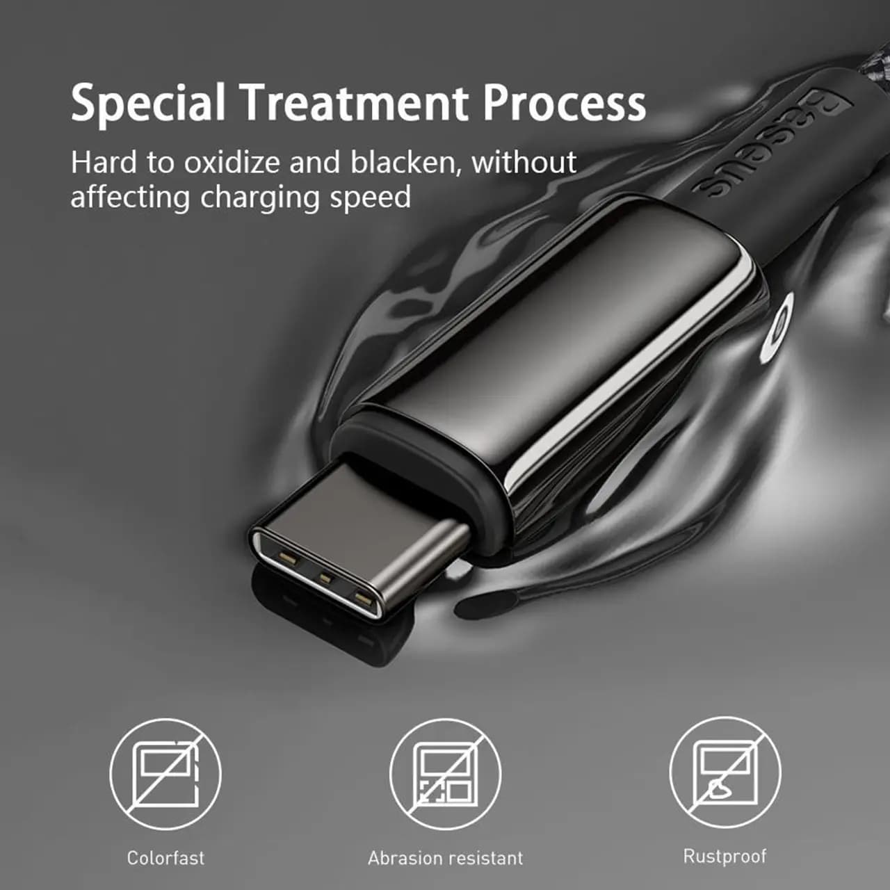 کابل تبدیل USB به تایپ سی بیسوس مدل CATWJ طول 1 متر توان 6 آمپر — تصویر ۵