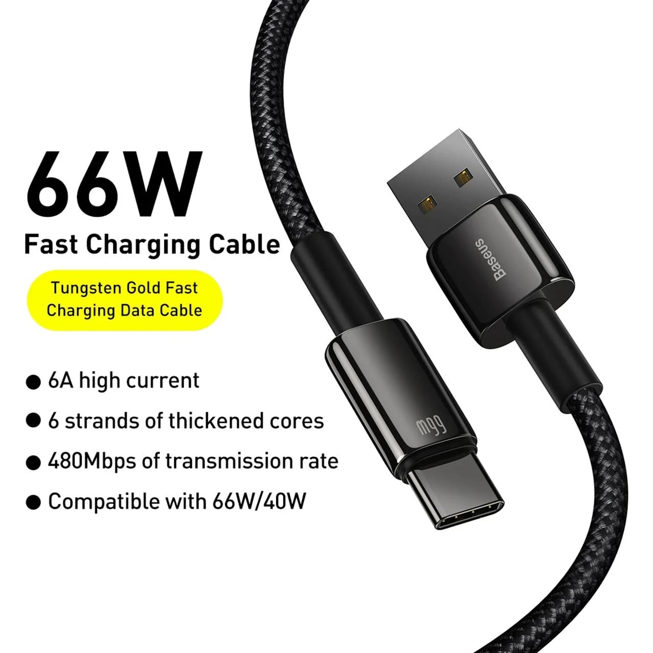 کابل تبدیل USB به تایپ سی بیسوس مدل CATWJ طول 1 متر توان 6 آمپر — تصویر ۷