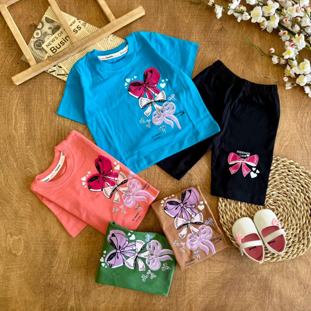 تیشرت شلوارک سه پاپیون Ribbons Love کد 6286
