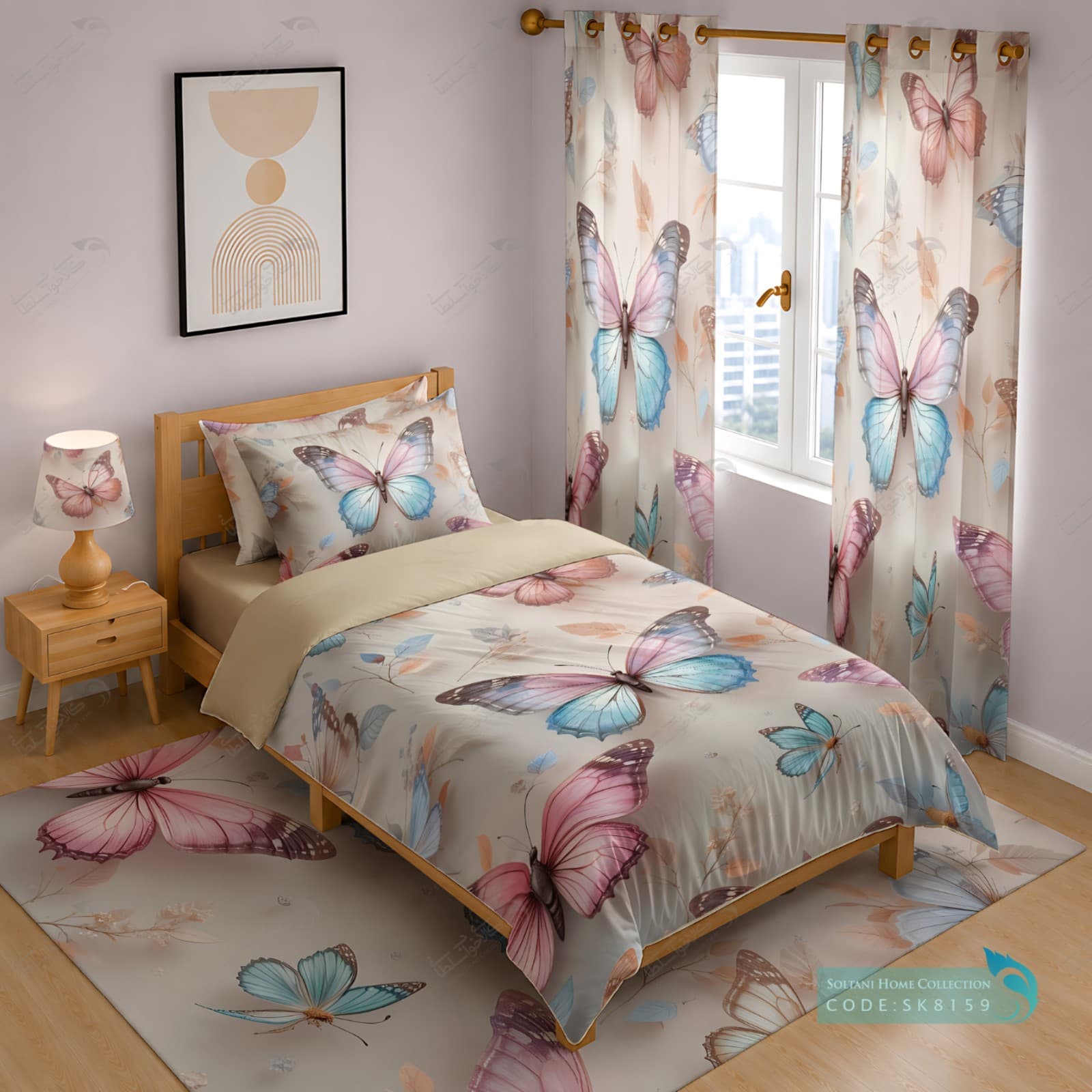 روتختی دخترانه طرح پروانه همراه با ست کامل کد SK8159