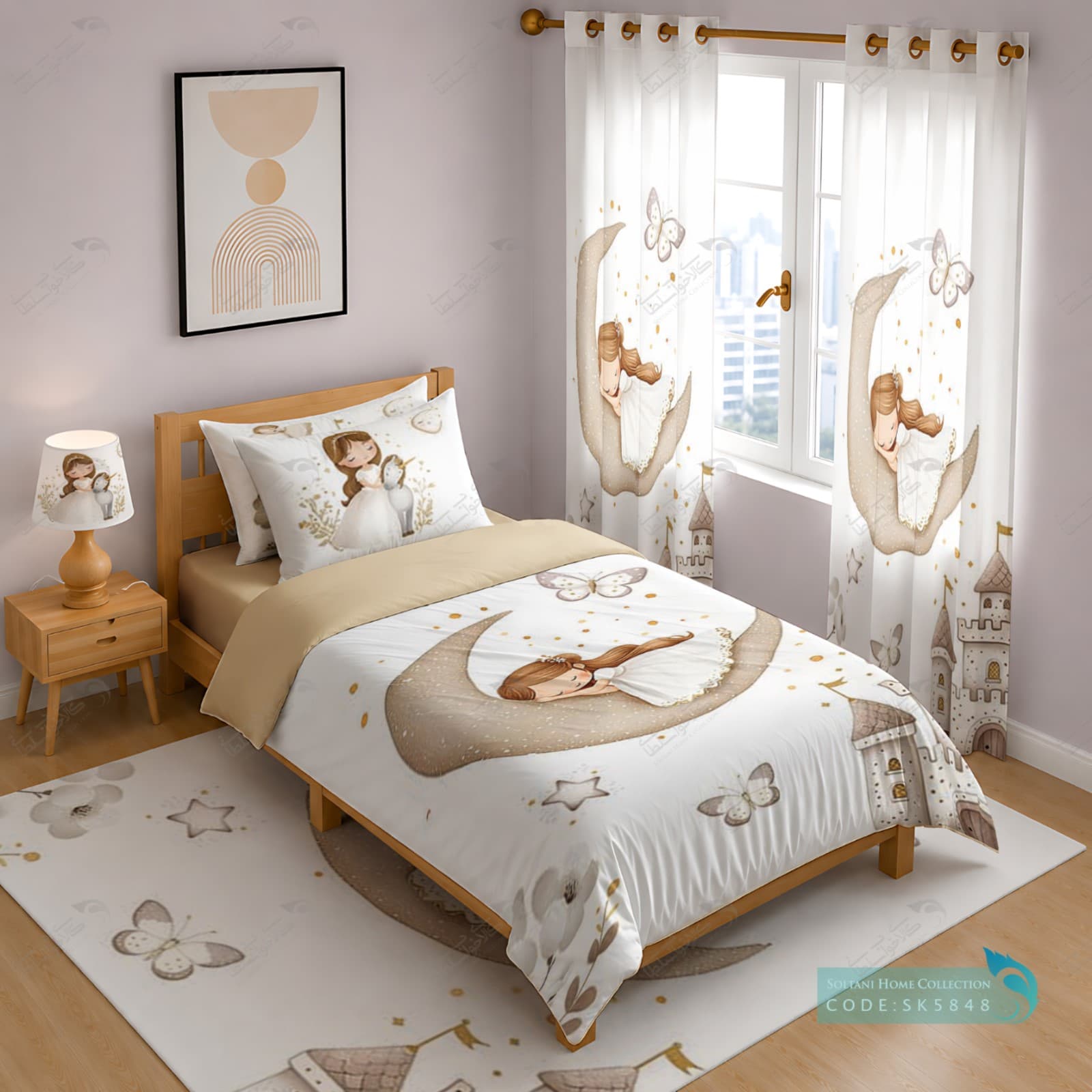 روتختی دخترانه طرح پرنسس و ماه همراه با ست کامل کد SK5848