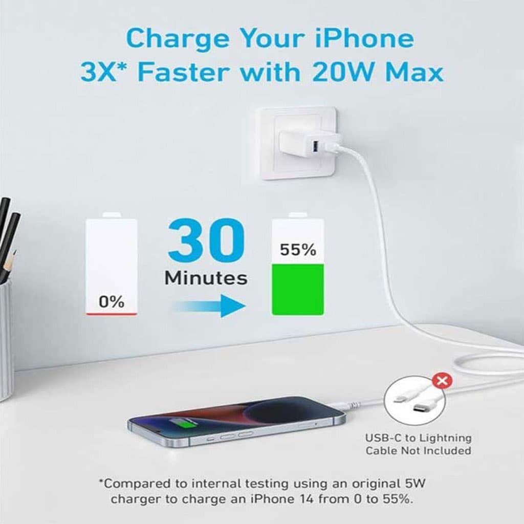 آداپتور شارژر 2 پورت 2پین یک پورت PD انکر مدل ANKER A2348L11 20w EU plug — تصویر ۸