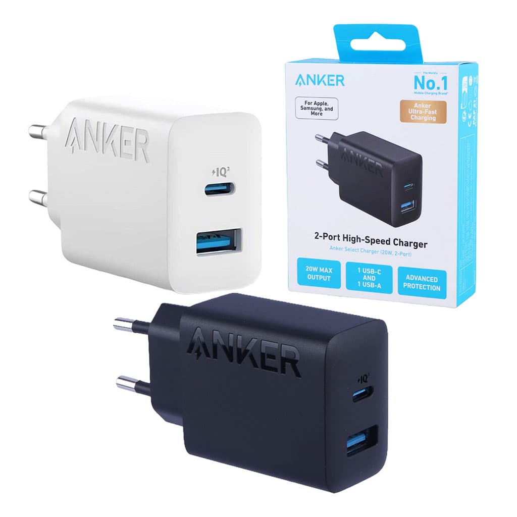 آداپتور شارژر 2 پورت 2پین یک پورت PD انکر مدل ANKER A2348L11 20w EU plug