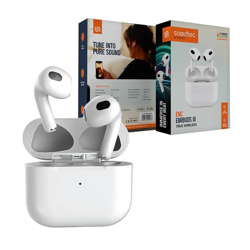 هندزفری بلوتوثی ایربادز 3 پرودو مدل Porodo Soundtec ENC Earbuds III