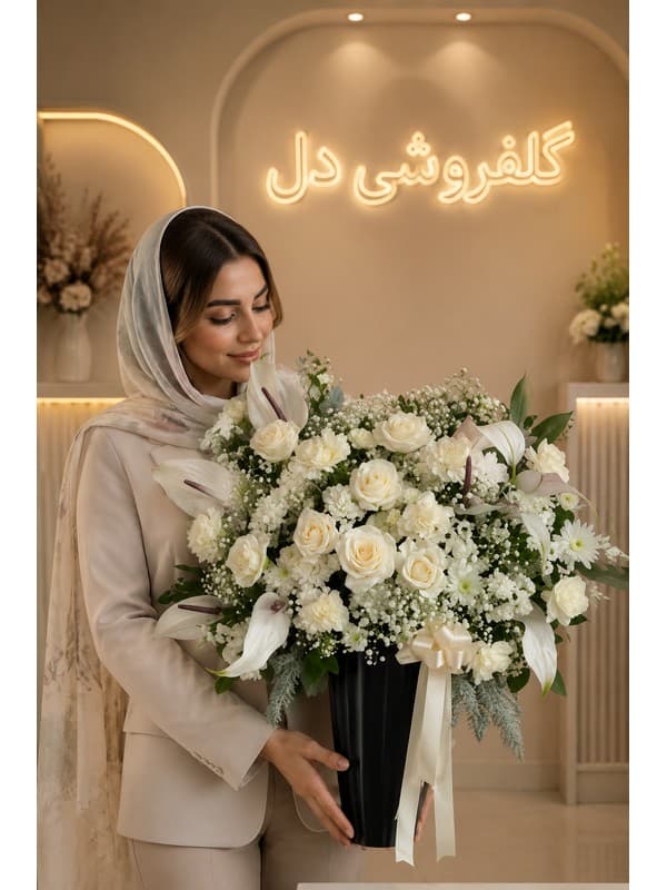 سبد گل افتتاحیه سالن زیبایی با گل‌آرایی شیک و حرفه‌ای