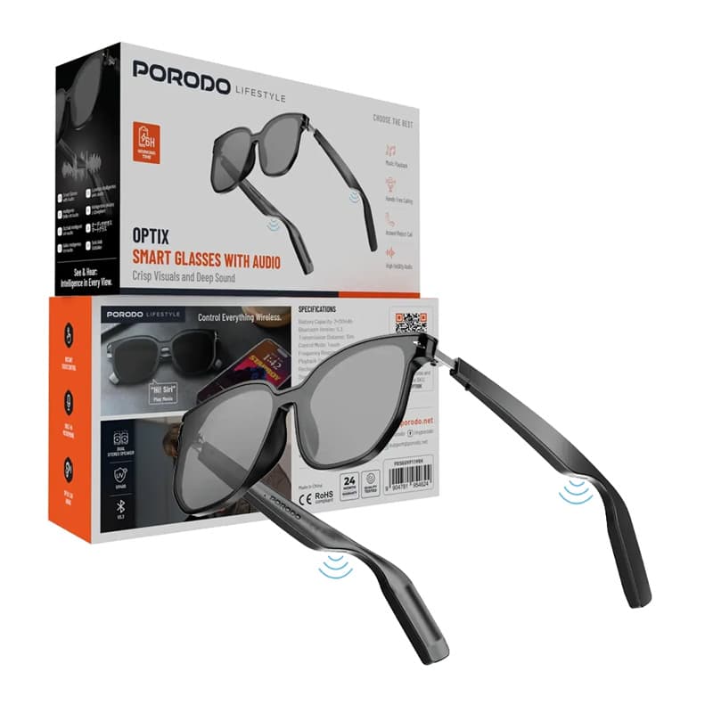 عینک هوشمند پرودو مدل اپتیکس Porodo Lifestyle Smart Glasses With Audio Optix