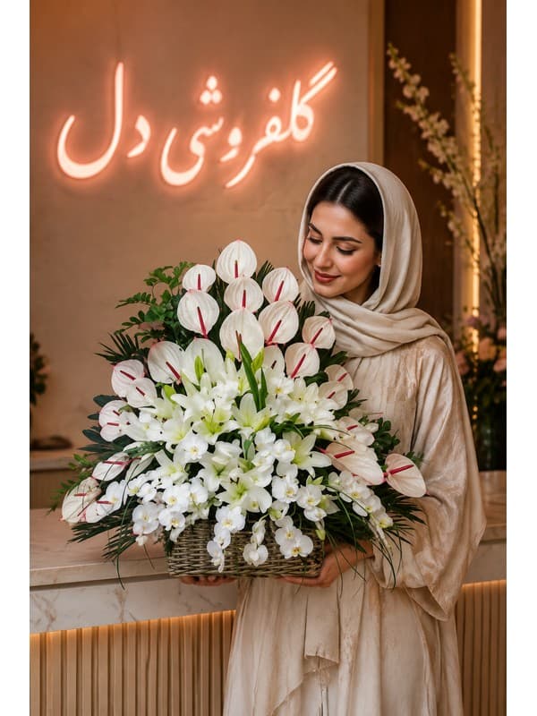 سبد گل افتتاحیه با لوگوی شرکت برای تبریک رسمی کسب‌وکار — تصویر ۲