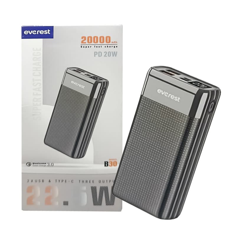 پاور بانک 20000 mAh فست LCD دار 22.5W PD Everest B30