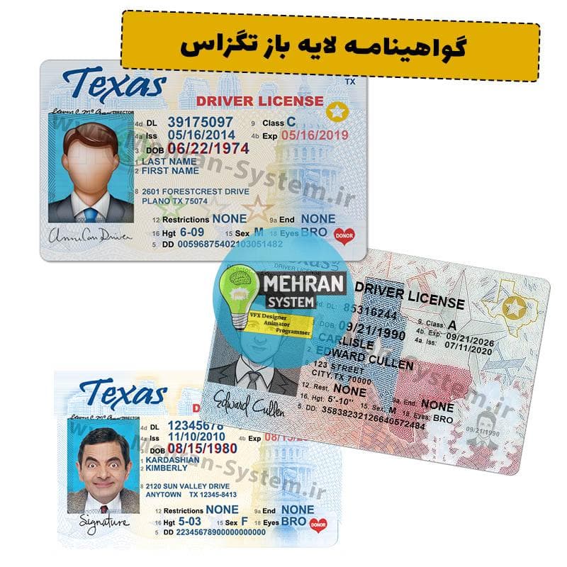 فایل لایه باز گواهینامه رانندگی تگزاس آمریکا