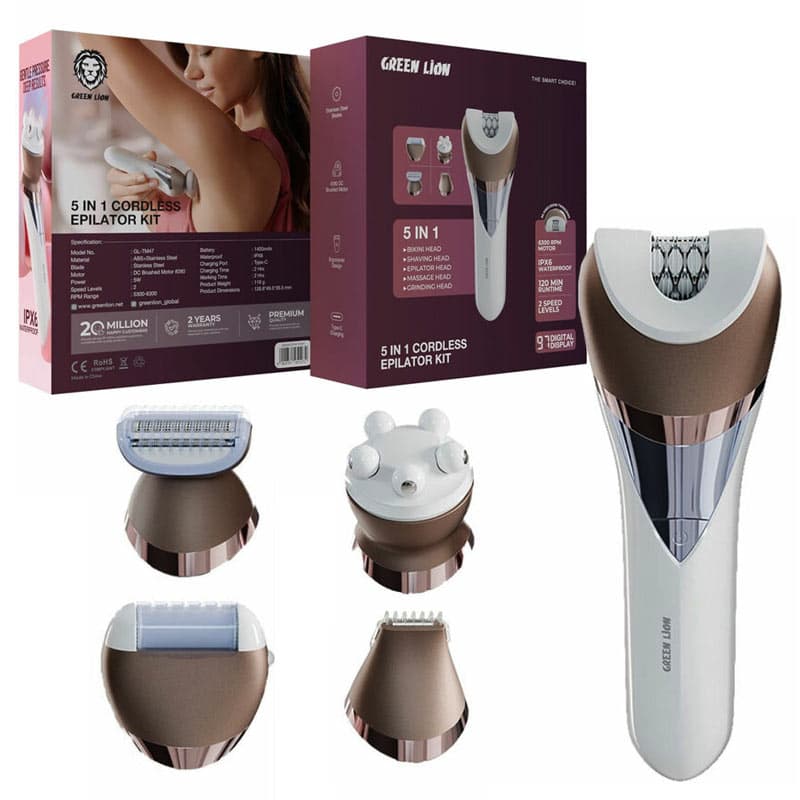 دستگاه اپیلاتور 5کاره گرین لاین مدل Green Lion 5in1 cordless epilator GL-TM47