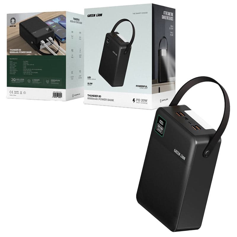 پاوربانک 80000mAH فست PD گرین لاین تاندر80 مدل Green Lion Thunder 80