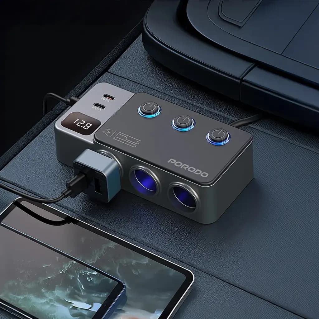 هاب شارژر فندکی 120وات پرودو مدل porodo 120w Car charger Hub — تصویر ۴
