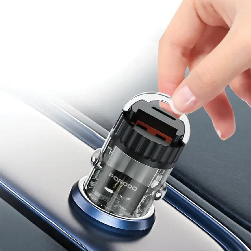 شارژر فندکی دو پورت یک پورت PD سوپرفست پرودو مدل Porodo Dual port transparent car charger 54w — تصویر ۵