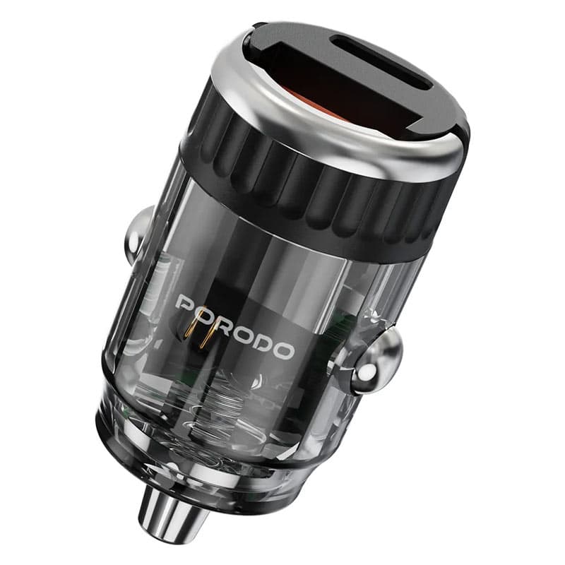 شارژر فندکی دو پورت یک پورت PD سوپرفست پرودو مدل Porodo Dual port transparent car charger 54w — تصویر ۳