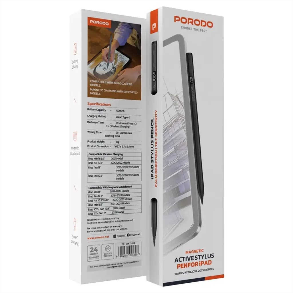 قلم هوشمند لمسی دیجیتالی پرودو مدل porodo Active Stylus Pen For ipad — تصویر ۲