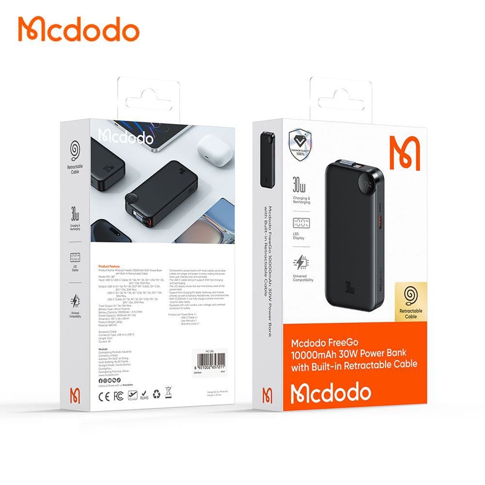 پاوربانک 30 وات 10000 با کابل تایپ سی مک دودو MC-3870 — تصویر ۲