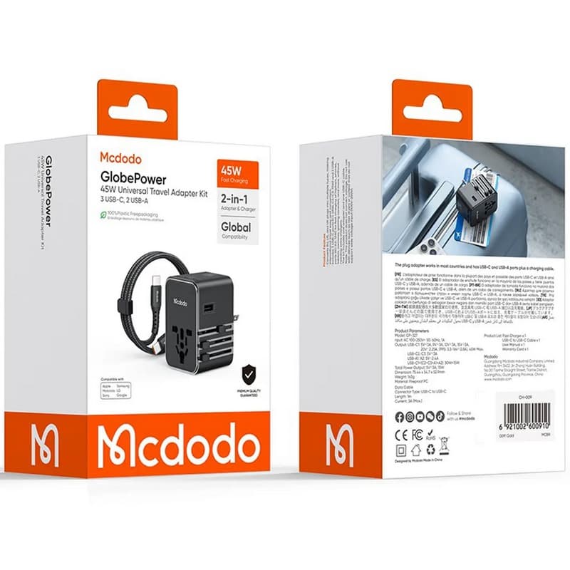 آداپتور شارژ مسافرتی 45 وات مکدودو با کابل CP-3270 — تصویر ۲