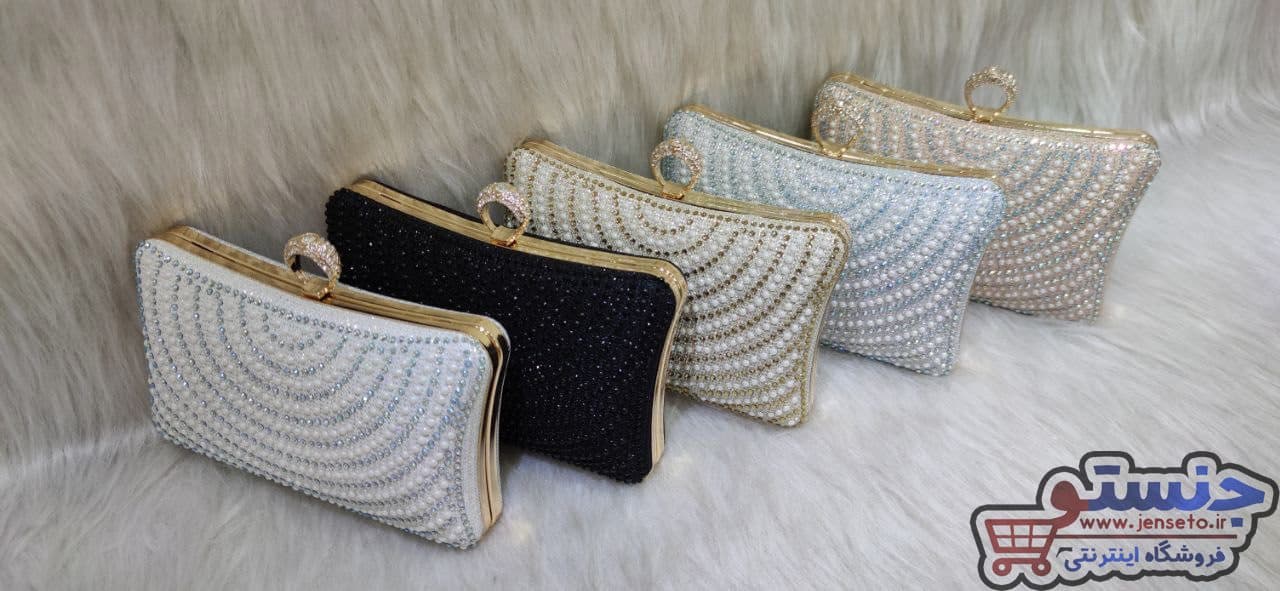 کیف زنانه دهانه فلزی پاسپورتی مجلسی نگین مروارید کمانی women bag کد 1287