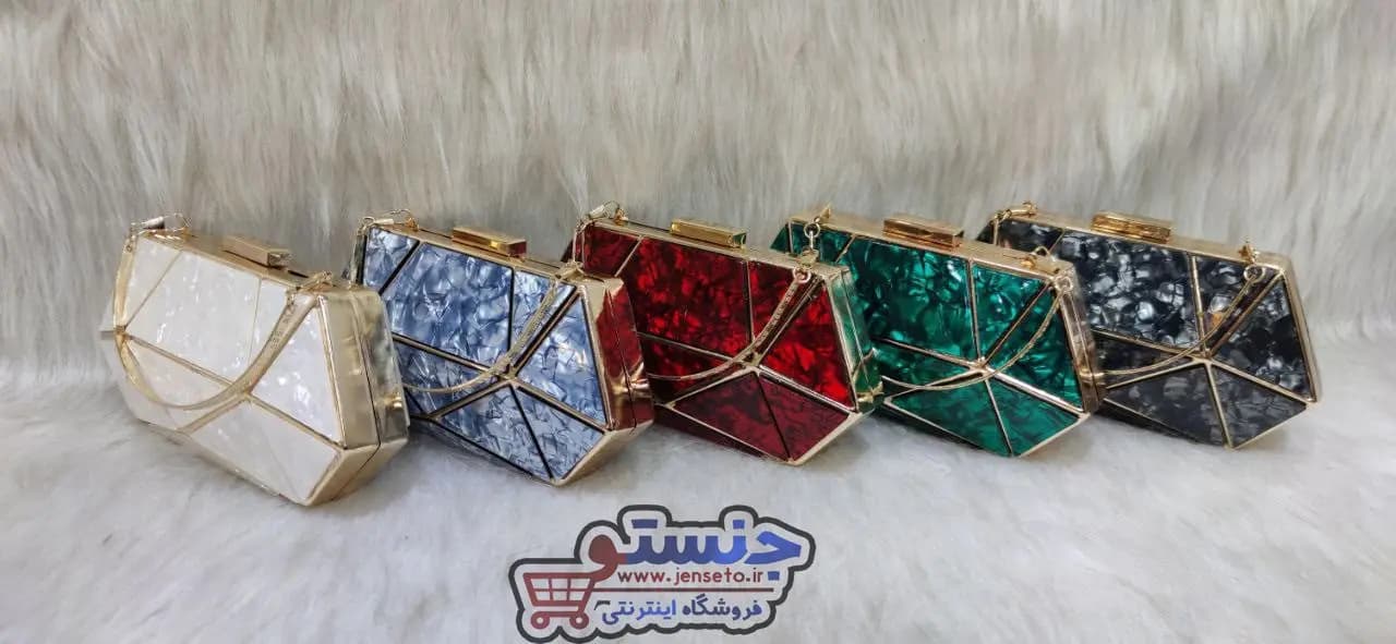 کیف زنانه دهانه فلزی پاسپورتی مجلسی سرامیکی سه گوش خارجی women bag کد 1310