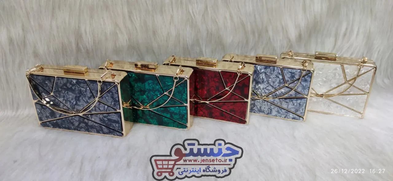 کیف زنانه دهانه فلزی پاسپورتی مجلسی سرامیکی هندسی خارجی women bag کد 1304