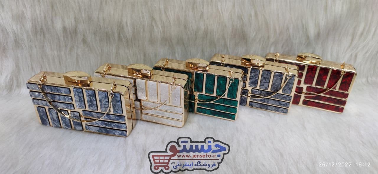 کیف زنانه دهانه فلزی پاسپورتی مجلسی سرامیکی مستطیل خارجی women bag کد 1305