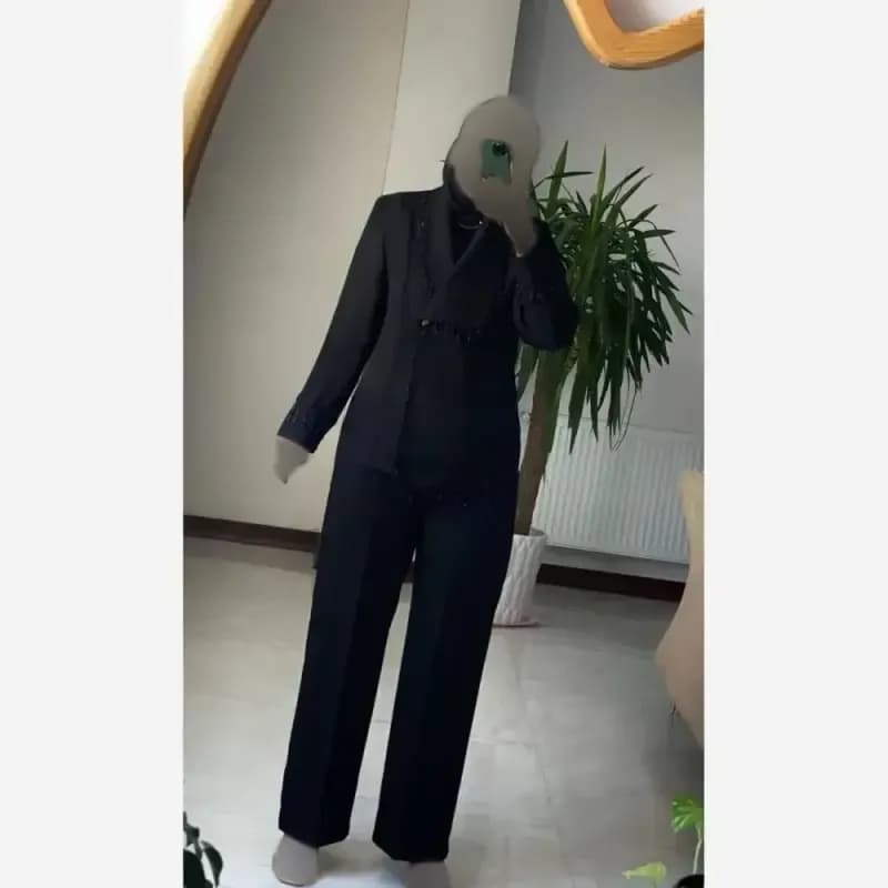 کت مزونی مجلسی ملیله دوزی مشکی جنس مازراتی و حریر سایزبندی یک دو سه — تصویر ۲