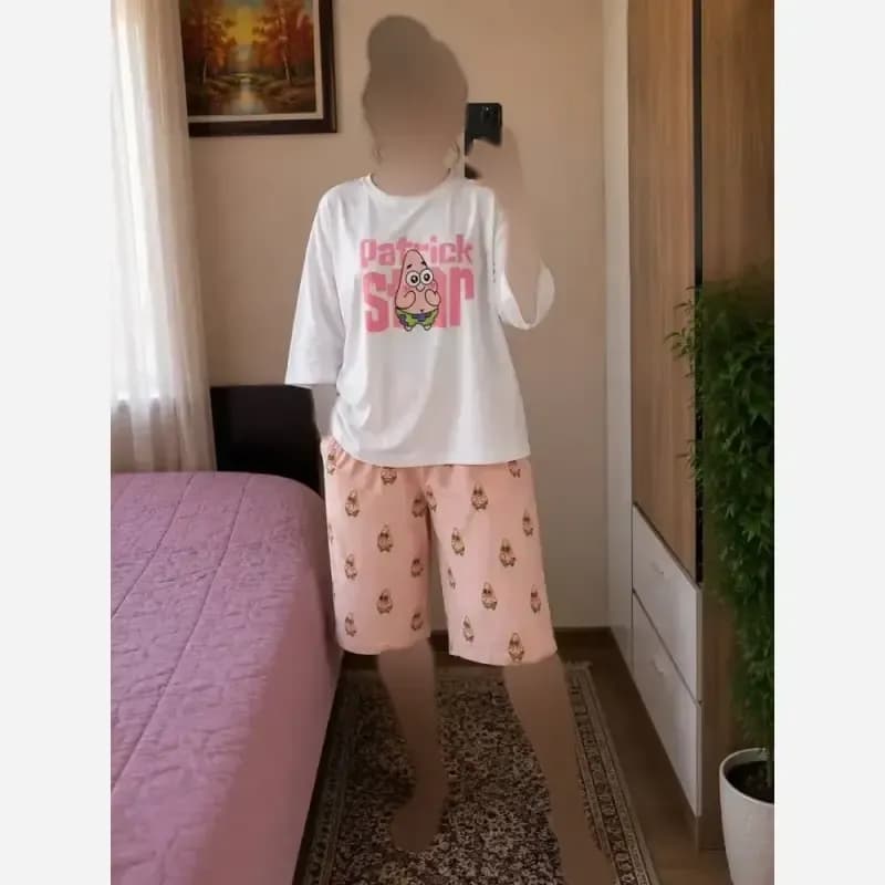 ست تیشرت باکسی و شورتک نخ پنبه درجه یک فری سایز 36 تا 44