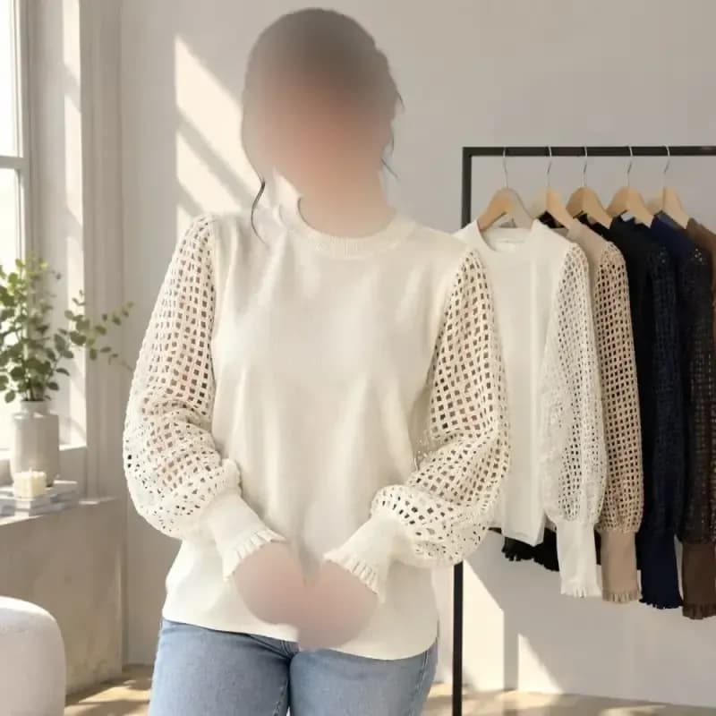 بلیز آستین توری یقه گرد فری سایز 36 تا 42 فانریپ پنبه کبریتی درجه یک — تصویر ۲