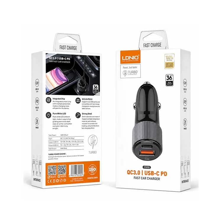 فندکی الدینیو LDNIO مدل C510Q | شارژر فندکی خودرو 36 وات QC3.0 و PD3.0 — تصویر ۳