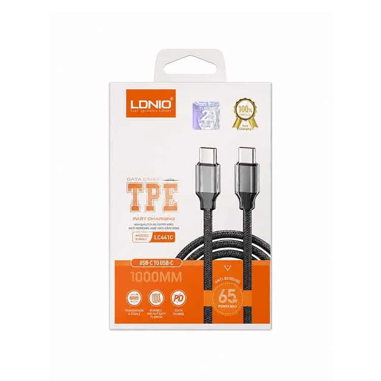 کابل USB-C به USB-C الدینیو LDNIO LC441C | کابل شارژ سریع 65 وات و انتقال داده 1 متری