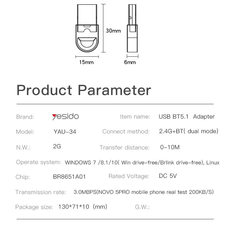 دانگل بلوتوث USB یسیدو مدل YAU34 — تصویر ۴