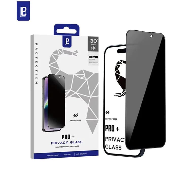 گلس پرایوسی 360 درجه iPhone 16 Pro Max | محافظ صفحه شیشه‌ای حریم خصوصی آنتی استاتیک
