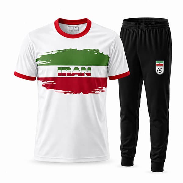 تیشرت و شلوار هواداری تیم ملی ایران طرح جام جهانی 2026مدلB(سفید ومشکی)