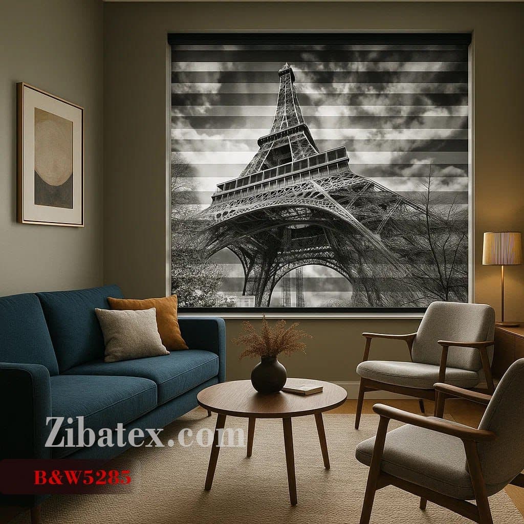 پرده زبرا چاپی طرح ایفل کد B&W 5285