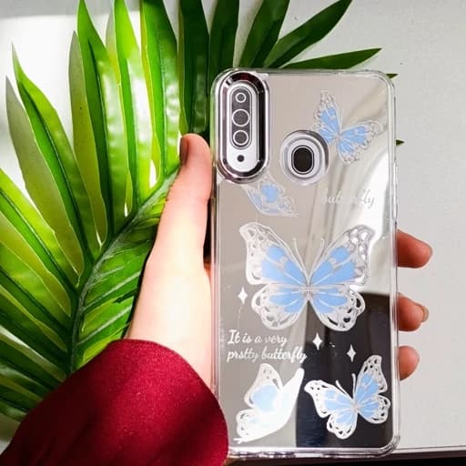 گارد گوشی A20 S طرح آیینه ای فانتزی مدل پروانه ای رنگ آبی قاب و کاور