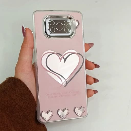 گارد گوشی Poco X3طرح آیینه ای فانتزی مدل قلب رنگ صورتی پوکو ایکس سه قاب و کاور