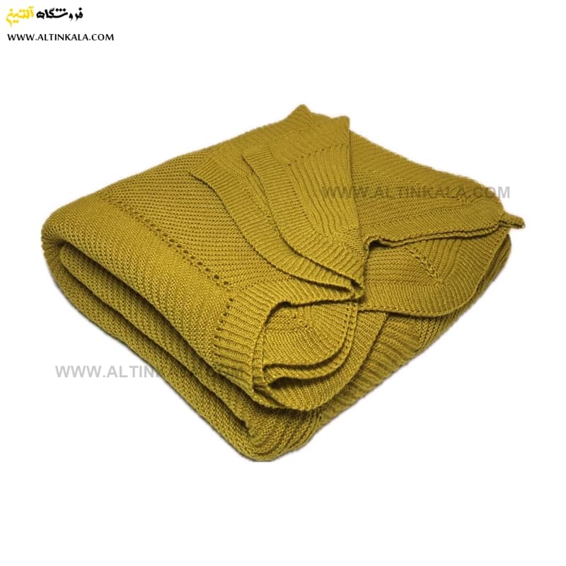 شال مبل بافت (رومبلی) سوپر (تراکم بالا) طرح کجراه سایز 150×200 خردلی — تصویر ۳