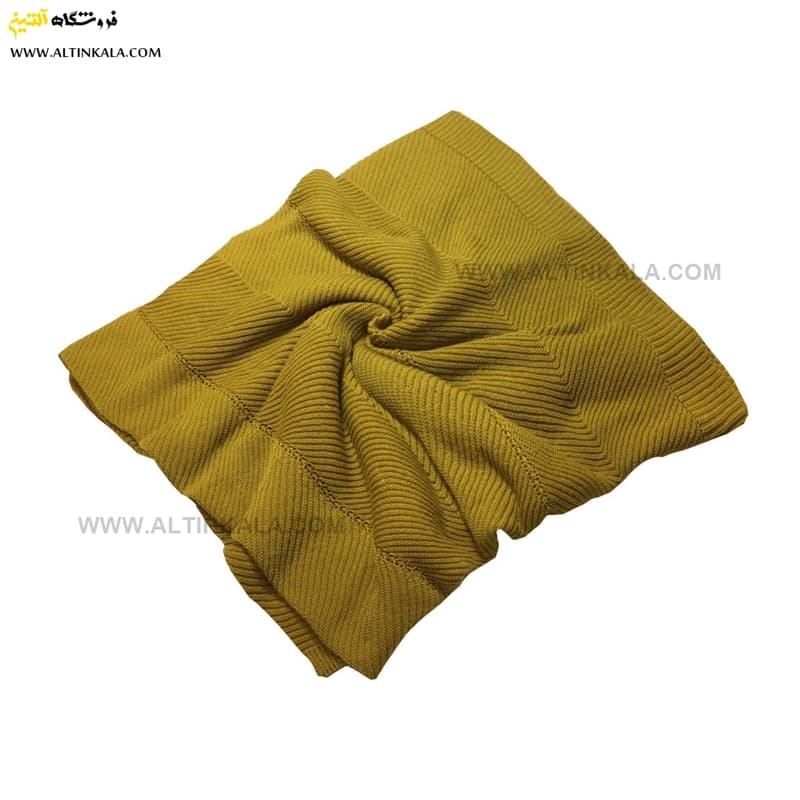 شال مبل بافت (رومبلی) سوپر (تراکم بالا) طرح کجراه سایز 150×200 خردلی