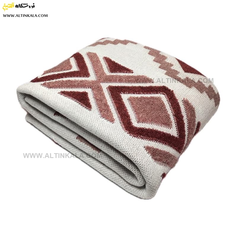 شال مبل بافت (رومبلی) سوپر (تراکم بالا) طرح پانچو سایز 150×200 رنگ زرشکی منگوله دار