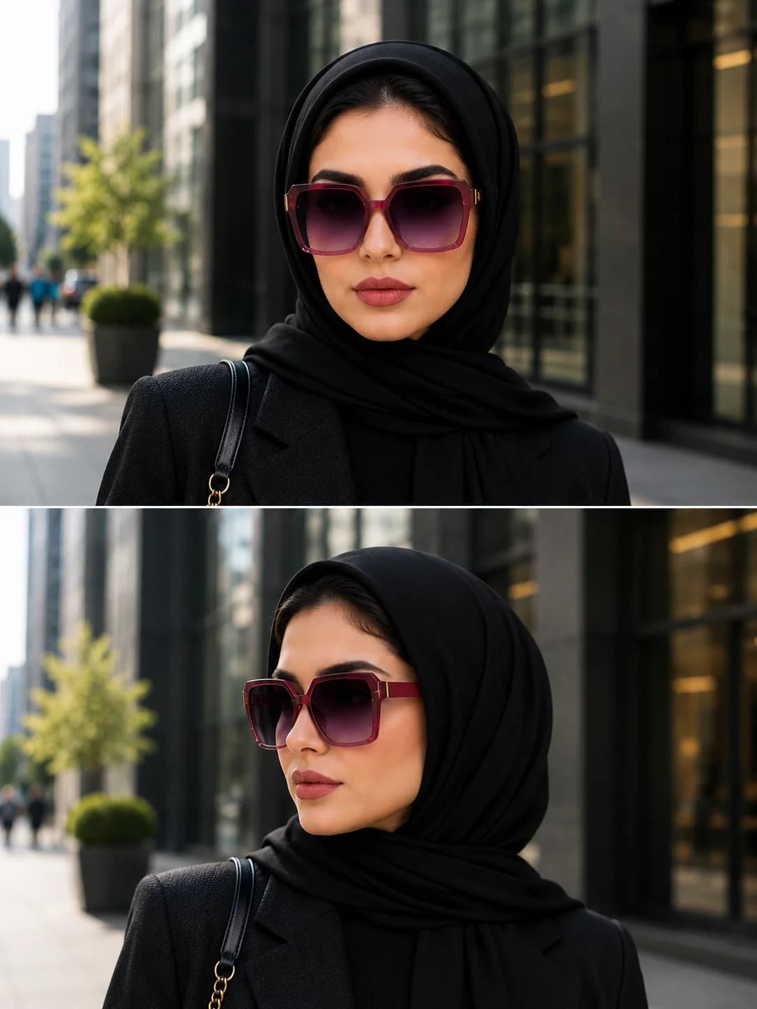 عینک آفتابی زنانه برند Chanel فریم کائوچو زرشکی یووی 400 — تصویر ۱۱