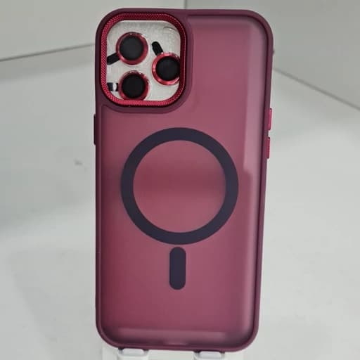 گارد گوشی آیفون 12 پرو مکس مات مگ سیف دار و با محافظ لنز رنگ زرشکی iphone 12pro max