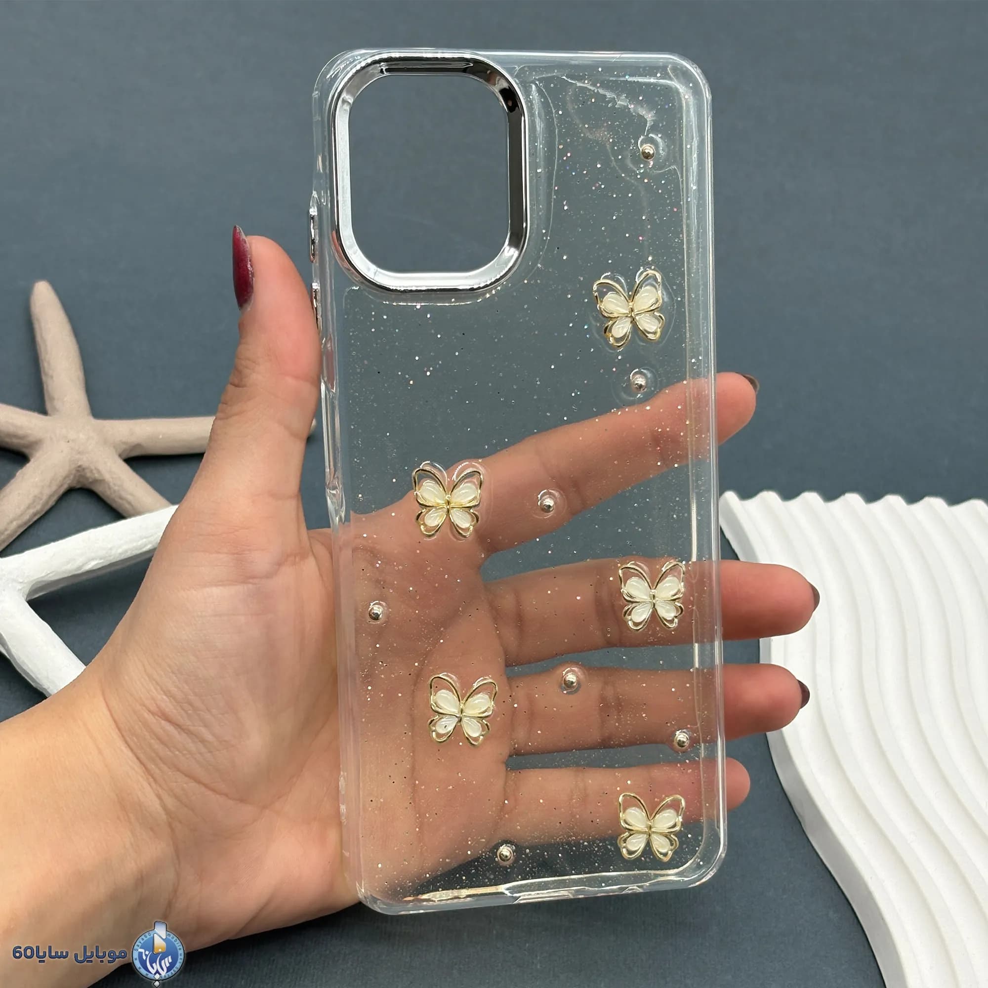 قاب موبایل Galaxy A06 رزینی اکلیلی طلایی مدل پروانه