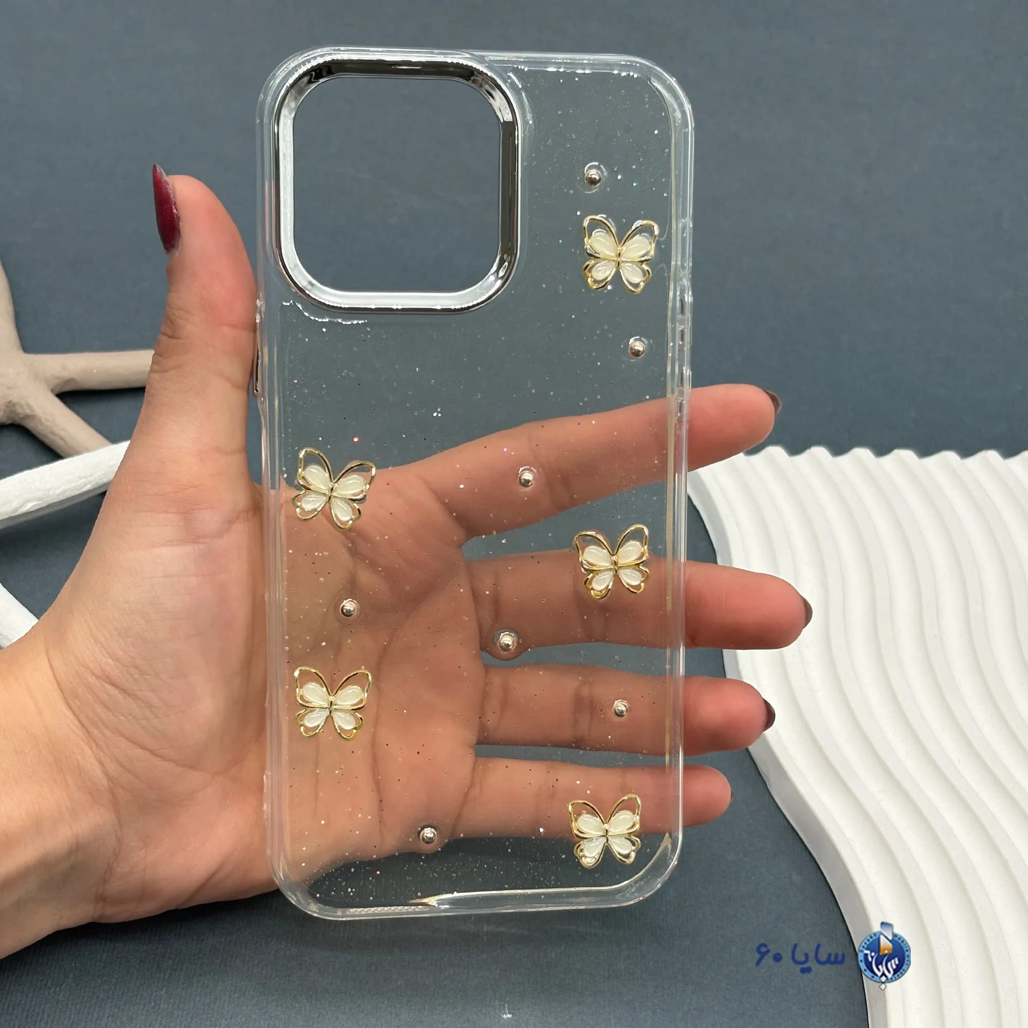 قاب موبایل IPHONE 16 PROMAX رزینی اکلیلی مدل پروانه