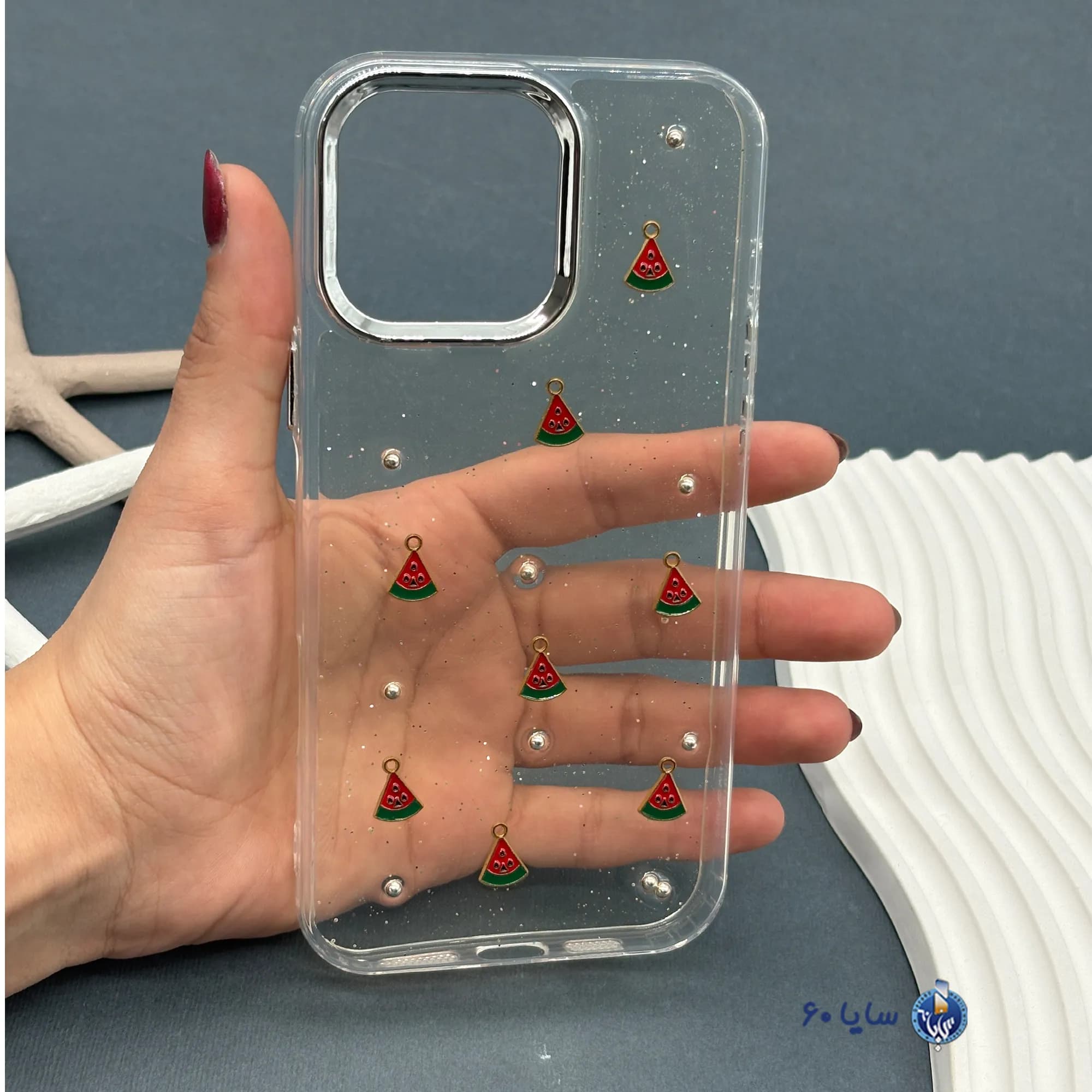قاب موبایل IPHONE 16 PROMAX رزینی اکلیلی مدل هندوانه