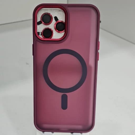 گارد گوشی آیفون 15 پرو مکس مات مگ سیف دار و با محافظ لنز رنگ زرشکی iphon 15 pro max