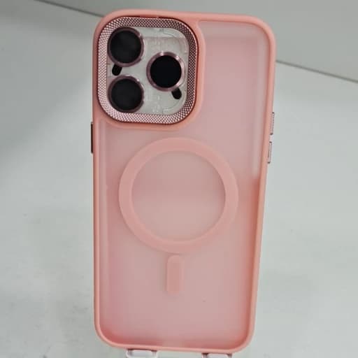 گارد گوشی آیفون 15 پرو مکس مات مگ سیف دار و با محافظ لنز رنگ صورتی iphon 15 pro max