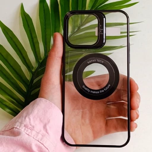 گارد آیفون 14 پرو مکس طرح شفاف مگ سیف دار پایه دار رنگ مشکی Iphone 14 pro max محافظ و قاب