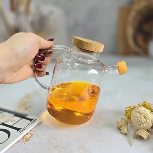 جاروغنی شیشه ای طرح استوانه درب بامبو — تصویر ۴