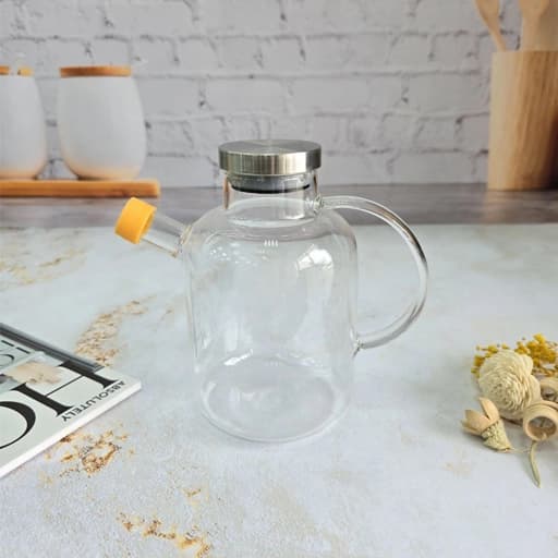جاروغنی شیشه ای طرح استوانه درب استیل