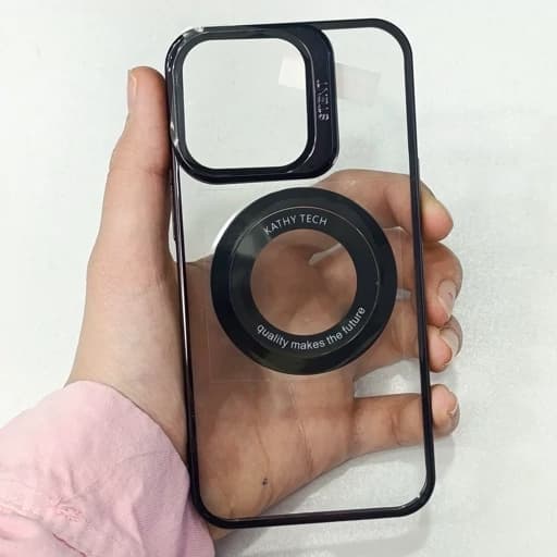 گارد Iphone 13 pro طرح شفاف مگ سیف دور مشکی پایه دار دور دوربین آیفون 13 پرو